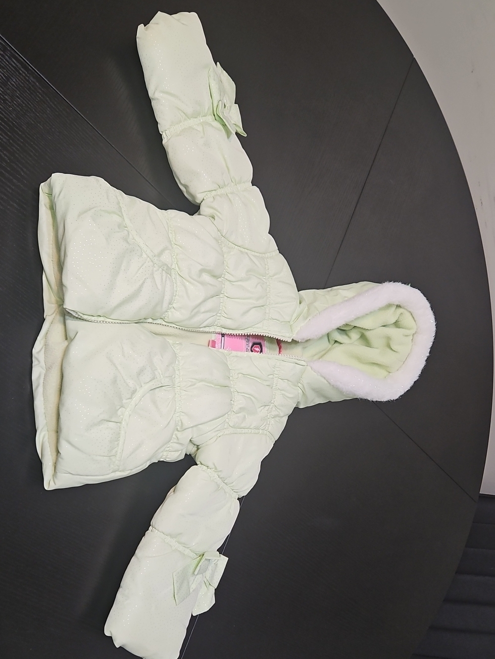 Carter's Pale Mint Hooded Puffer Coat with Faux Fur Trim